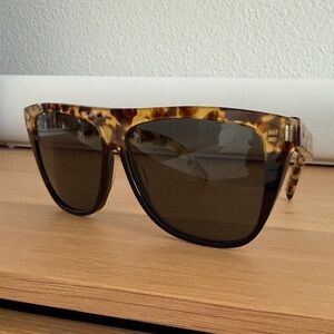 Saint Laurent Tortoiseshell and Black Frame Sunglasses with Dark Grey Lenses